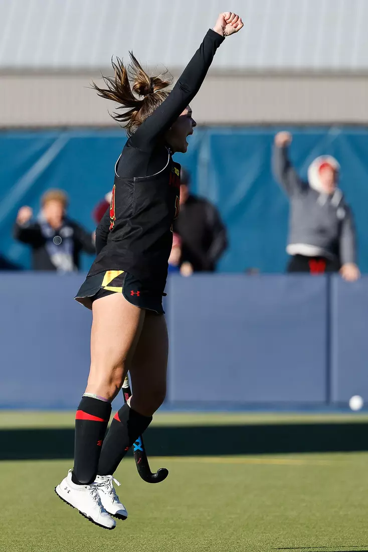 Forward Hope Rose (19) celebrates scoring on a penalty stroke in the fourth quarter.
NCAA Field Hockey Tournament, Final Four: Maryland Terrapins vs. Liberty Flames at Phyillis Ocker Field in Ann Arbor, MI on Friday, Nov. 19, 2021.
Rick Osentoski/For Maryland Terrapins