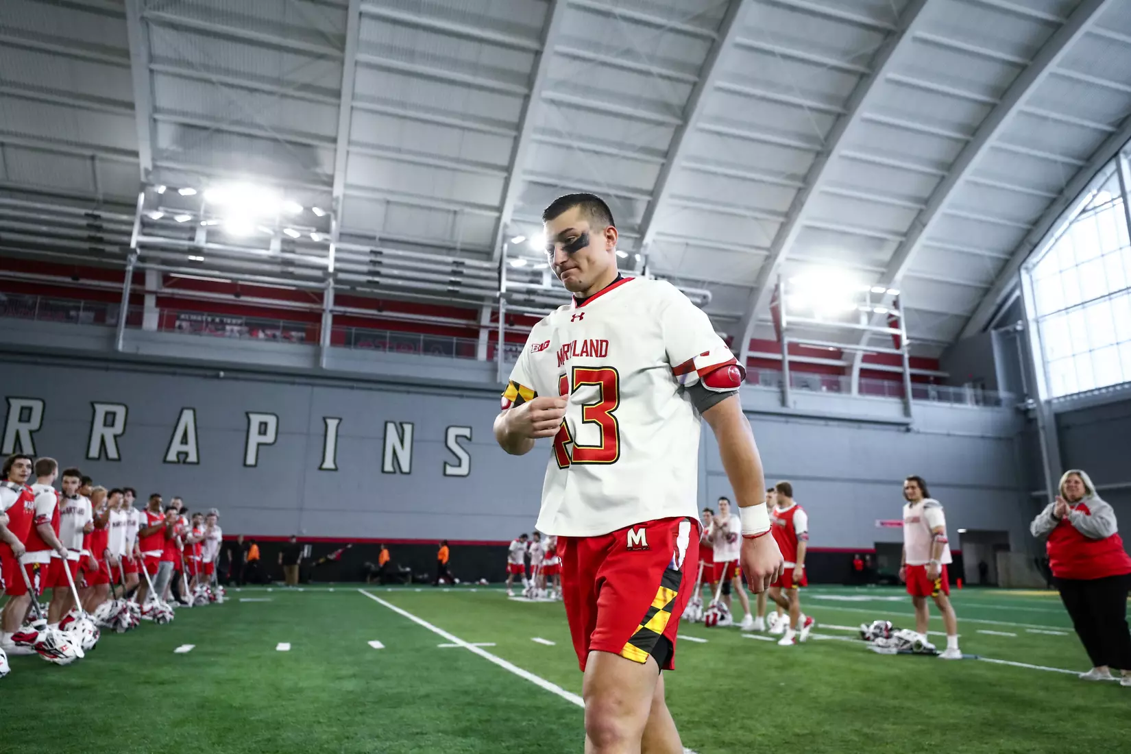 Brett Makar (43). Maryland Terrapins vs. the Albany Great Danes at Jones-Hill House in College Park, MD on Saturday March 12, 2022. Taylor McLaughlin/Maryland Terrapins