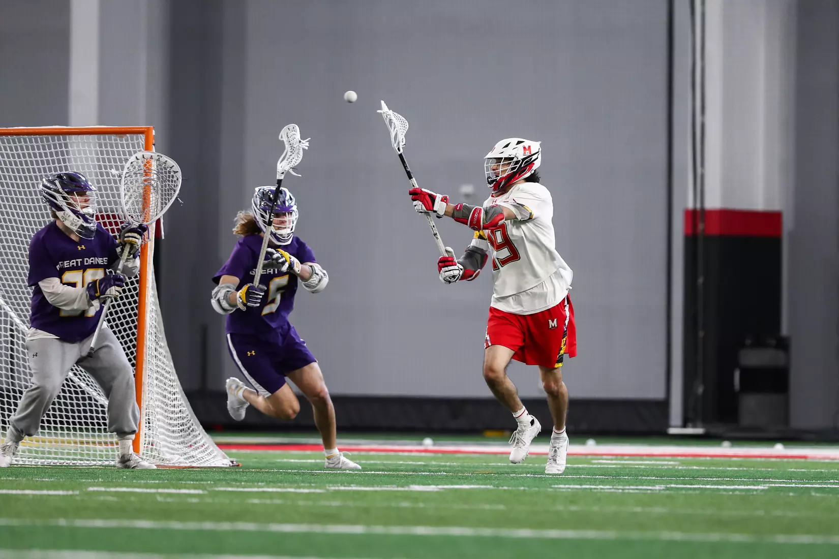 Keegan Khan (19). Maryland Terrapins vs. the Albany Great Danes at Jones-Hill House in College Park, MD on Saturday March 12, 2022. Taylor McLaughlin/Maryland Terrapins