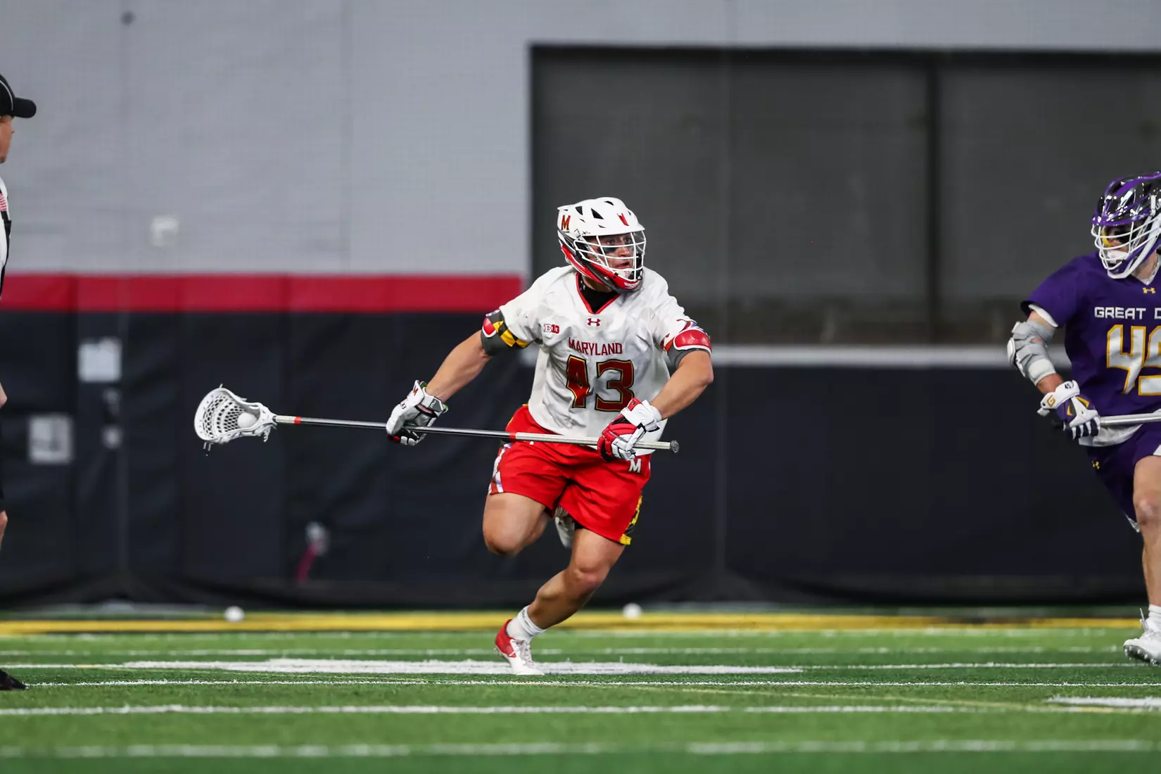 Brett Makar (43). Maryland Terrapins vs. the Albany Great Danes at Jones-Hill House in College Park, MD on Saturday March 12, 2022. Taylor McLaughlin/Maryland Terrapins