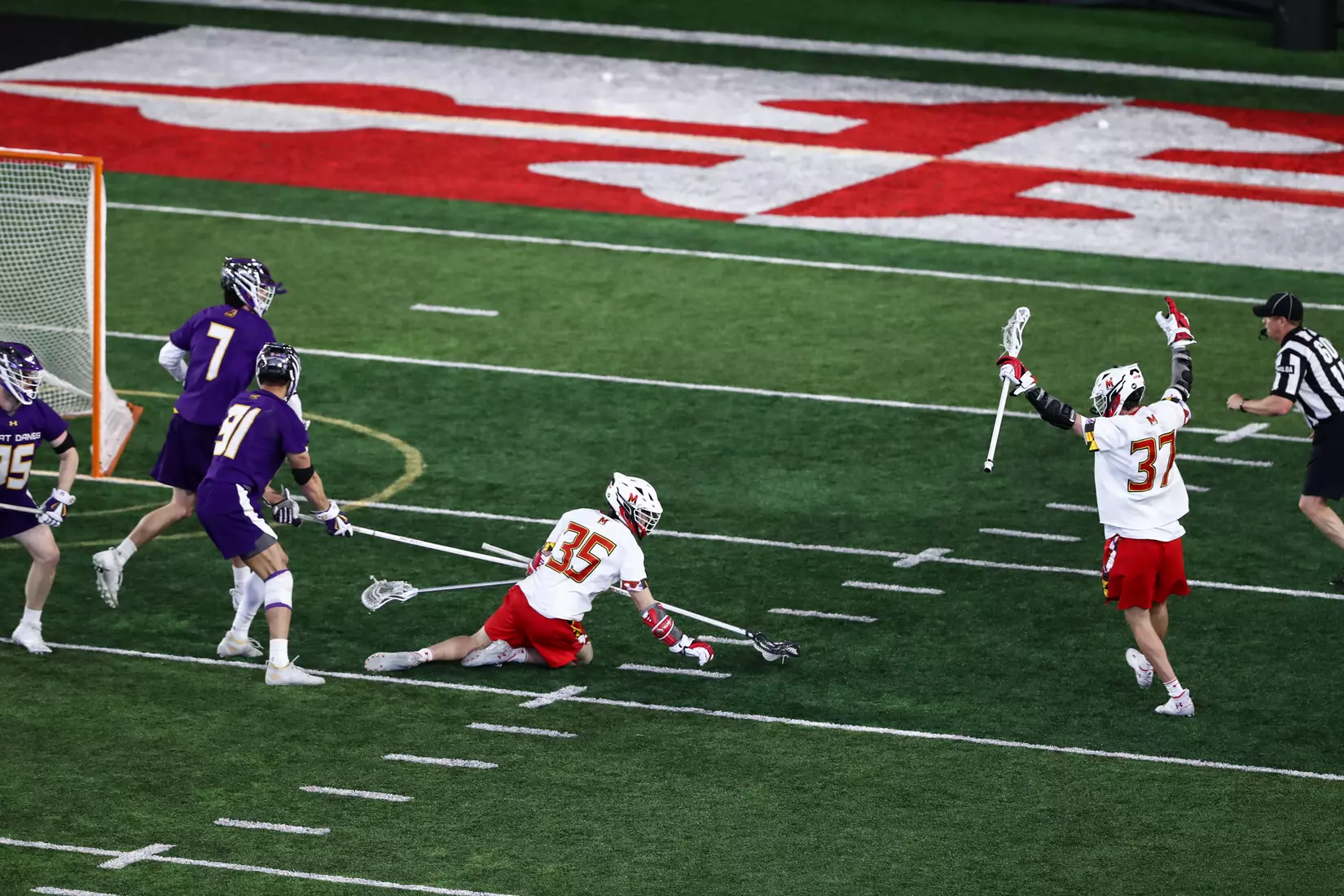 Kevin Tucker (35) and Daniel Matz (37). Maryland Terrapins vs. the Albany Great Danes at Jones-Hill House in College Park, MD on Saturday March 12, 2022. Taylor McLaughlin/Maryland Terrapins