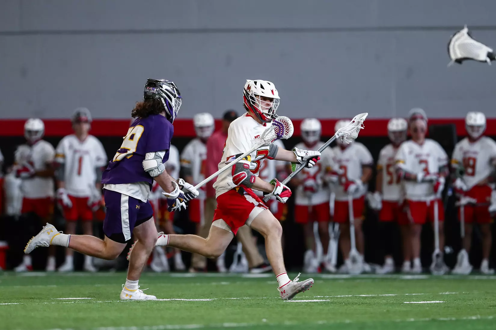 Geordy Holmes (34). Maryland Terrapins vs. the Albany Great Danes at Jones-Hill House in College Park, MD on Saturday March 12, 2022. Taylor McLaughlin/Maryland Terrapins