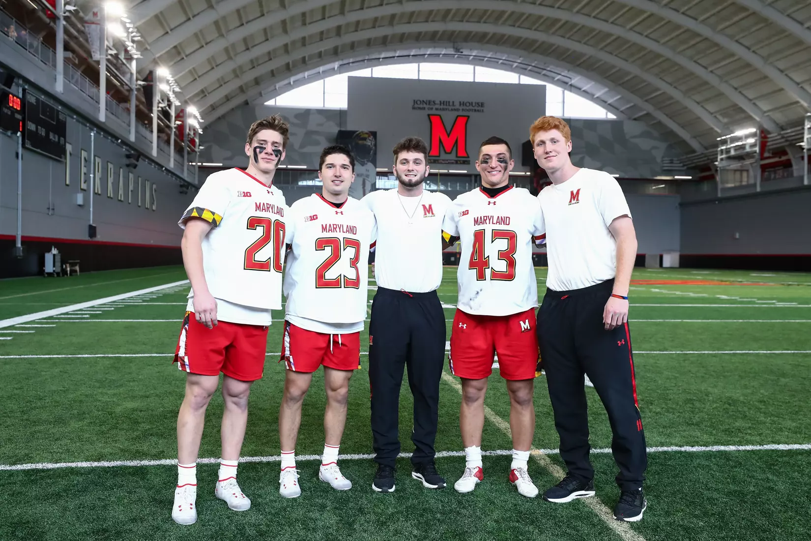 John Geppert (20), Kyle Long (23), Joshua Coffman (28), Brett Makar (43) and Chase Cope (11). Maryland Terrapins vs. the Albany Great Danes at Jones-Hill House in College Park, MD on Saturday March 12, 2022. Taylor McLaughlin/Maryland Terrapins