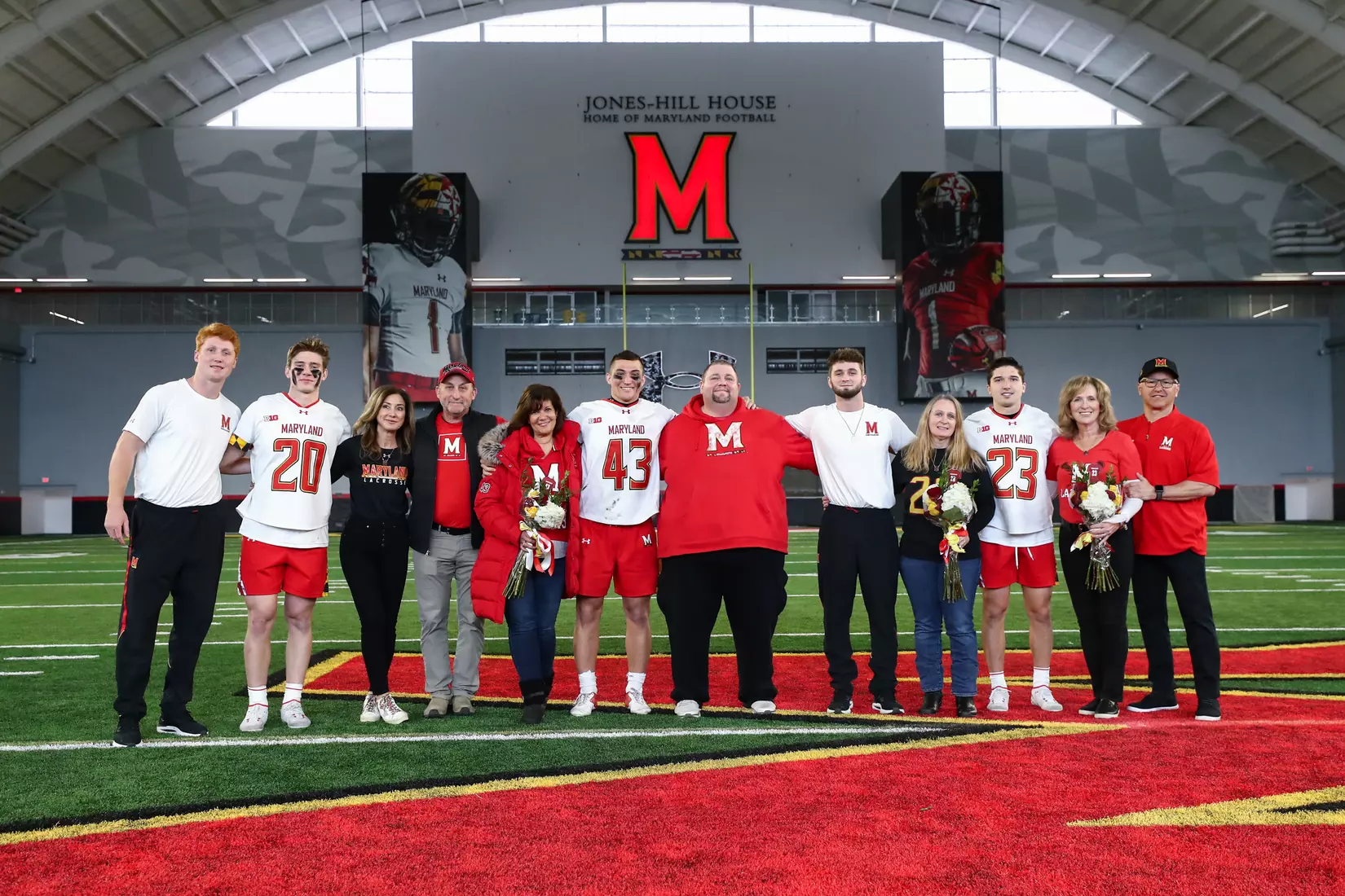 Chase Cope (11), John Geppert (20), Brett Makar (43), Joshua Coffman (28) and Kyle Long (23). Maryland Terrapins vs. the Albany Great Danes at Jones-Hill House in College Park, MD on Saturday March 12, 2022. Taylor McLaughlin/Maryland Terrapins