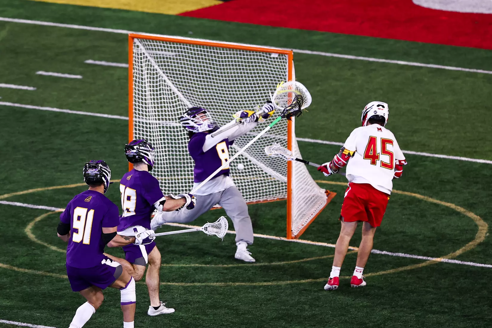 Daniel Kelly (45). Maryland Terrapins vs. the Albany Great Danes at Jones-Hill House in College Park, MD on Saturday March 12, 2022. Taylor McLaughlin/Maryland Terrapins