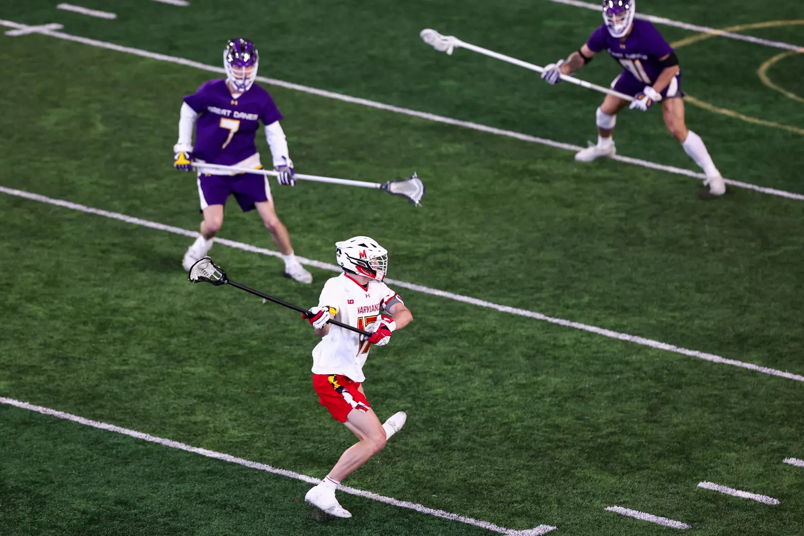 Justin Sherrer (17). Maryland Terrapins vs. the Albany Great Danes at Jones-Hill House in College Park, MD on Saturday March 12, 2022. Taylor McLaughlin/Maryland Terrapins