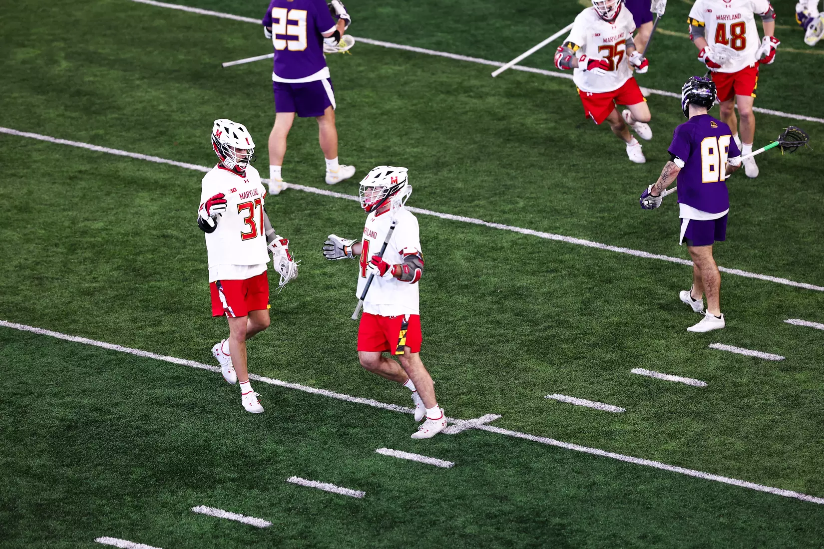 Eric Malever (4) and Daniel Maltz (37). Maryland Terrapins vs. the Albany Great Danes at Jones-Hill House in College Park, MD on Saturday March 12, 2022. Taylor McLaughlin/Maryland Terrapins