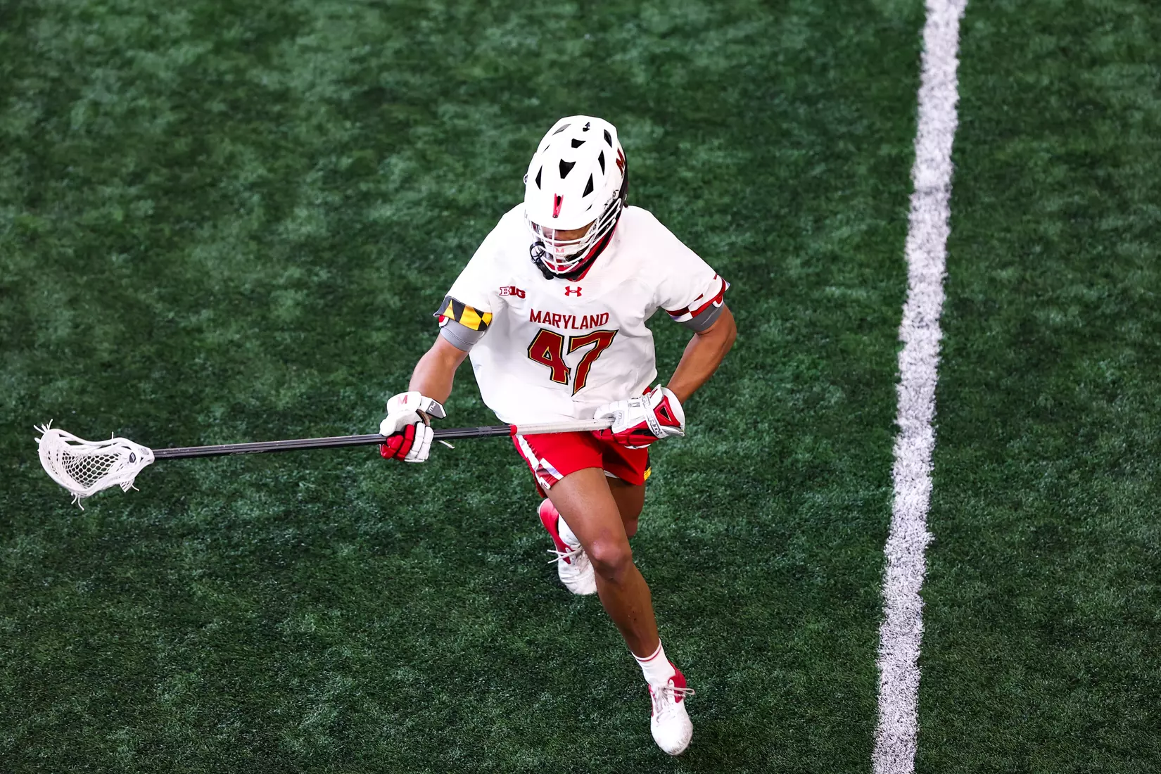 Nick Redd (47). Maryland Terrapins vs. the Albany Great Danes at Jones-Hill House in College Park, MD on Saturday March 12, 2022. Taylor McLaughlin/Maryland Terrapins