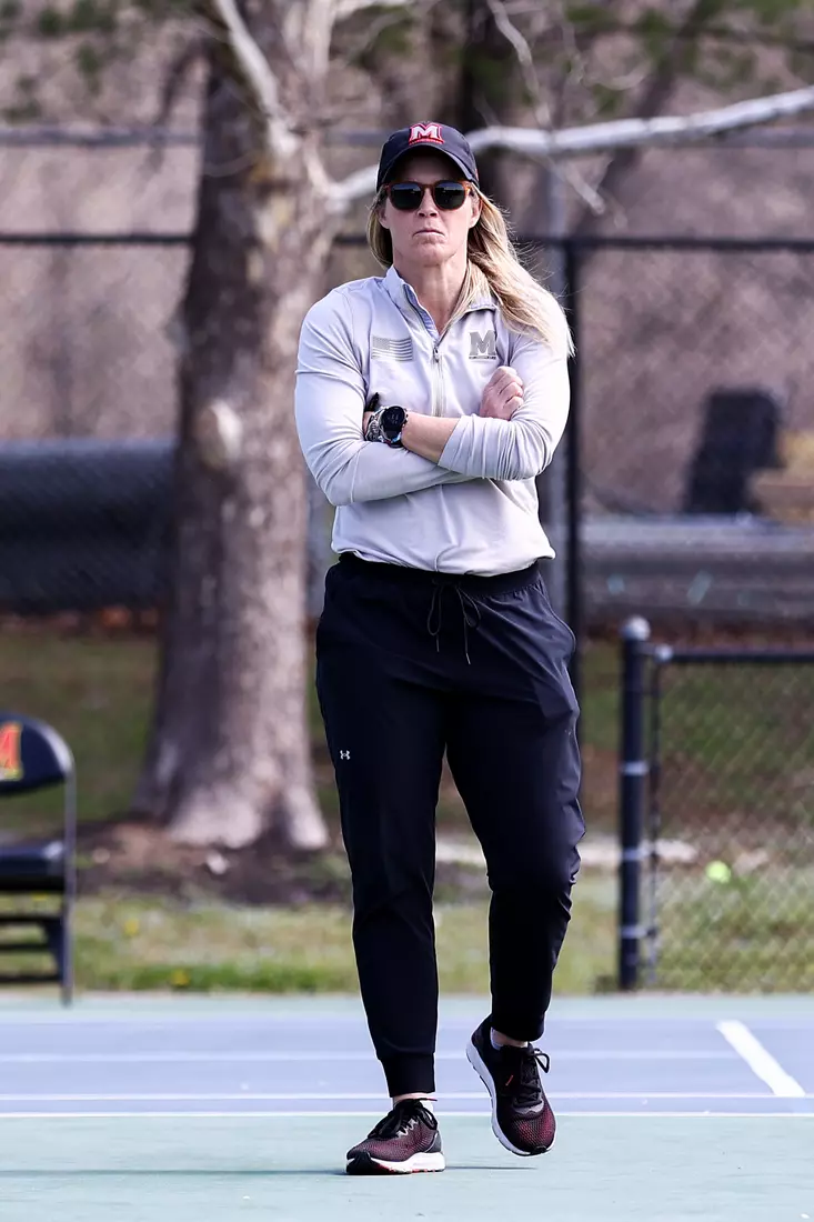 Head Coach Katie Dougherty. Maryland Terrapins vs. Minnesota Golden Gophers in College Park, MD on April 3, 2022. Taylor McLaughlin/Maryland Athletics