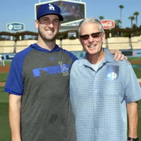 Adam Kolarek with his dad at Dodger Stadium