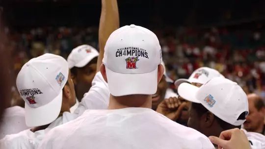 The Terps huddle up to celebrate the 2002 NCAA title game victory