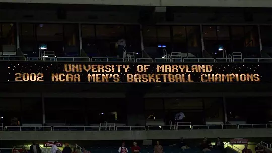 Georgia Dome scoreboard declaring Maryland the 2002 National Champions