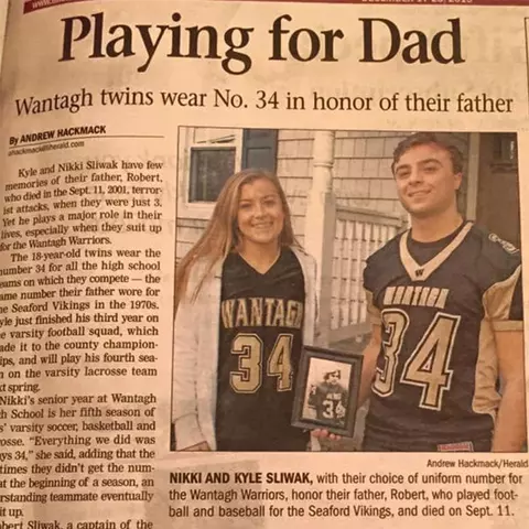 Nikki Sliwak with her brother wearing No. 34