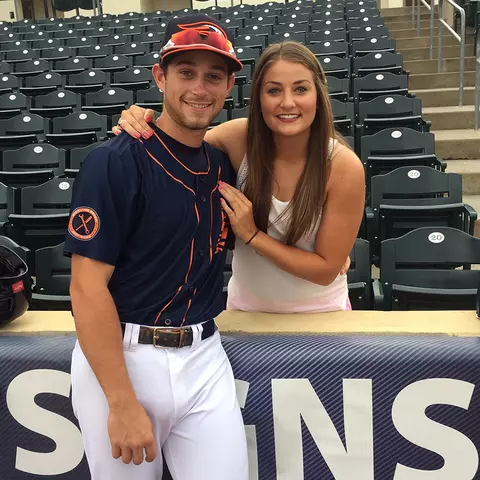 Brandon Lowe with Madison Martin at the Bowling Green Hot Rods game