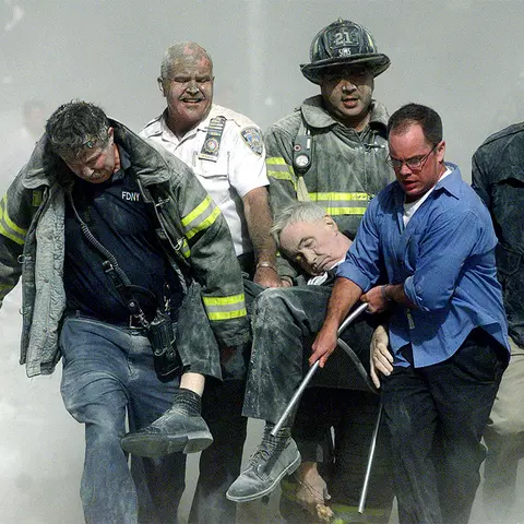Sept. 11, 2001 Man carried on a make-shift stretcher