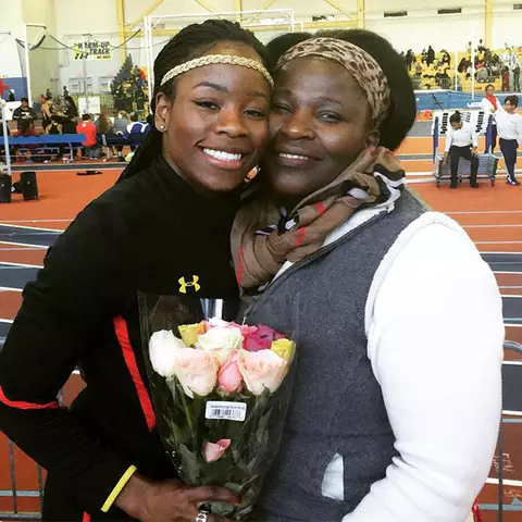 Noelle Anyangwe with her mom at indoor meet