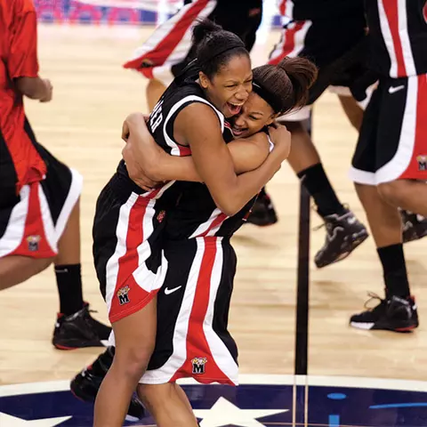 Laura Harper and Kristi Toliver celebrate winning the 2006 NCAA championship