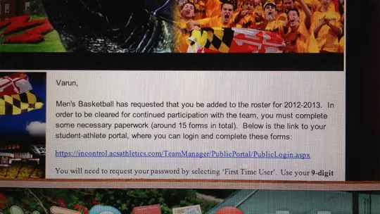 Varun Ram email invitation to team