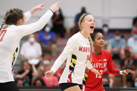 Outside hitter Paula Neciporuka (9). Maryland Terrapins Volleyball vs. Virginia Cavaliers on Friday, Aug. 27, 2021. Zach Bland/Maryland Terrapins