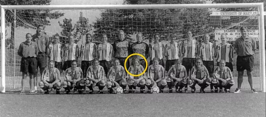 Erin Taylor highlighed in 1996 Maryland women's soccer team photo