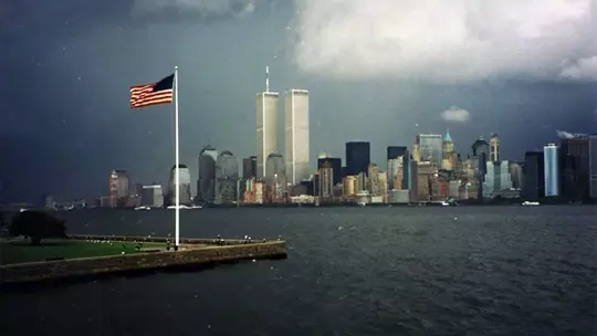 Photo of the Twin Towers on the evening of Sept. 10, 2001