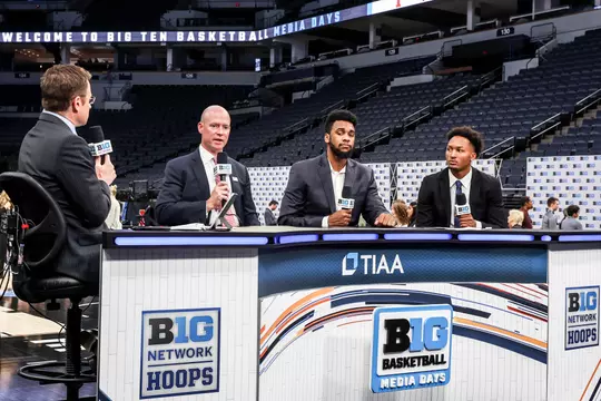 Guard Jahmir Young (1) and Forward Donta Scott (24)
Maryland Men’s Basketball at Big Ten Basketball Media Day in Minneapolis, MI on Tuesday, Oct. 11, 2022.
Mackenzie Miles/Maryland Terrapins