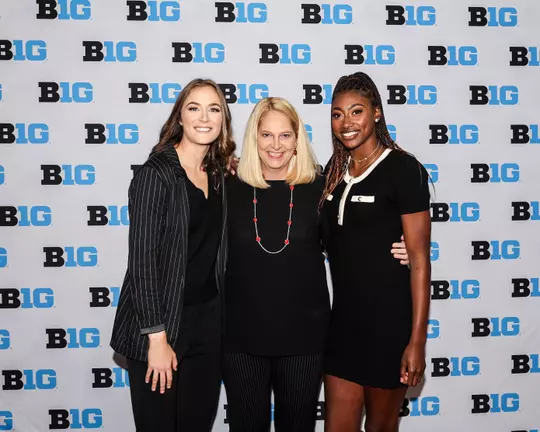 Head Coach Brenda Frese, Guard Abby Meyers (10), and Guard Diamond Miller (1)
Maryland Women’s Basketball at Big Ten Basketball Media Day in Minneapolis, MI on Tuesday, Oct. 11, 2022.
Mackenzie Miles/Maryland Terrapins