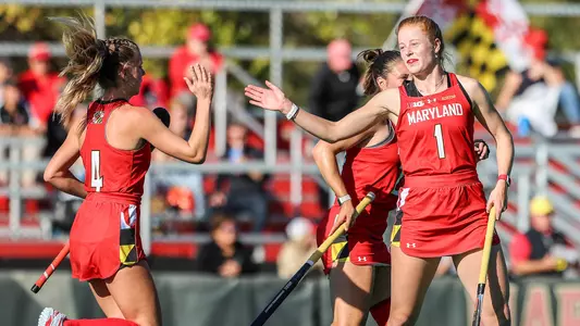 Midfielder Danielle Van Rootselaar (1) Defender Maura Verleg (4)Maryland Terrapins vs. Gerogetown University at Maryland Field Hockey & Lacrosse Complex in College Park, MD on Tuesday, Oct. 11, 2022. Chris Lyons/Maryland Terrapins