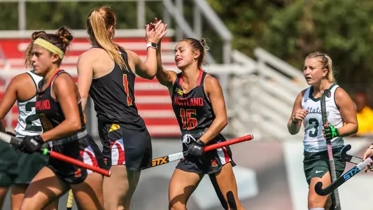 Midfielder Emma DeBerdine (16)Maryland Terrapins vs. Michigan State Spartans at Field Hockey Complex in College Park, MD on Sunday, Sep. 25, 2022. Mackenzie Miles/Maryland Terrapins
