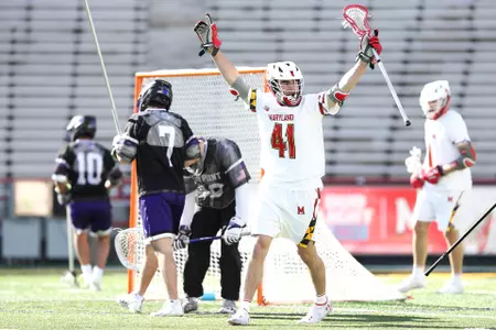 Jack Brennan (41)# 2 Maryland Terrapins vs. High Point Panthers at Capital One Field at Maryland Stadium in College Park, MD on Saturday, Feb. 5, 2022. Zach Bland/Maryland Terrapins