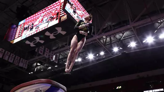 Olivia Wier on vault. Maryland Terrapins vs. Nebraska Cornhuskers at XFinity Center in College Park, MD on Friday, Feb 11, 2022. Zach Bland/Maryland Terrapins