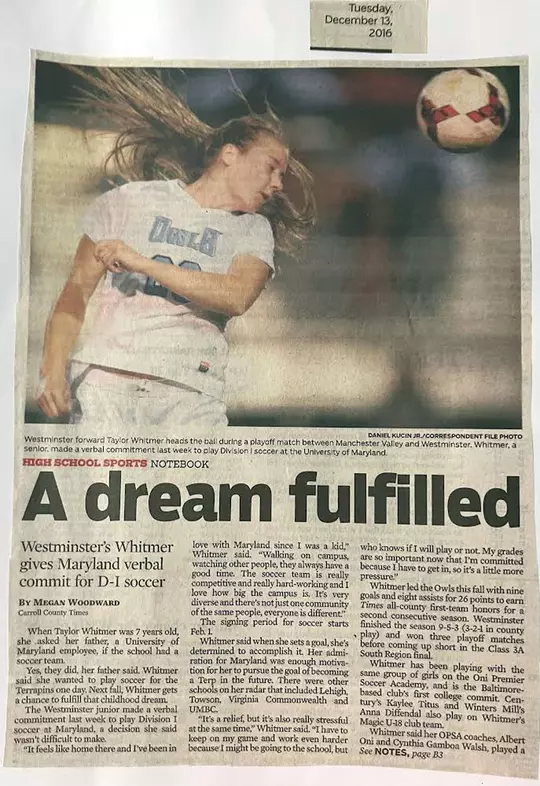 Taylor Whitmer newspaper clipping