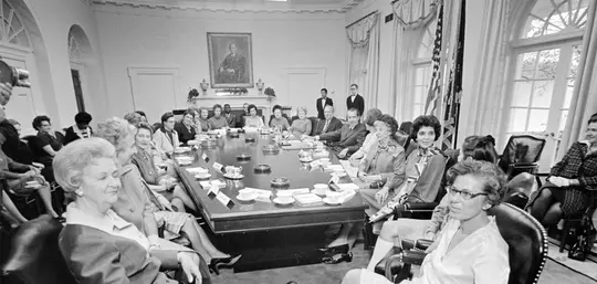 President Nixon meets with women's leaders to discuss Title IX legislation