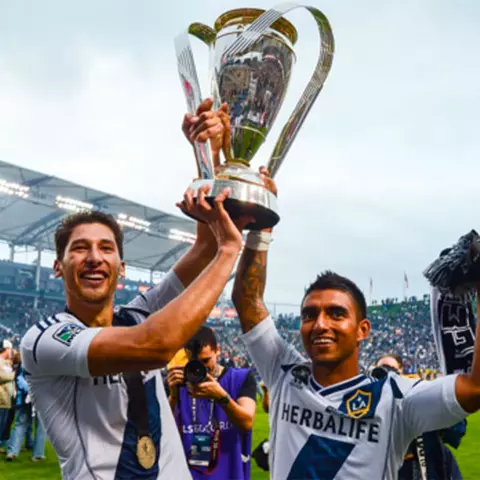 A.J. DeLaGarza and Omar Gonzalez with MLS Cup