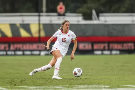 Defender Amanda Schafer (15)Maryland Terrapins vs. Saint Joseph's at Ludwig Field in College Park on Sunday, Sep. 11, 2022. Mackenzie Miles/Maryland Terrapins