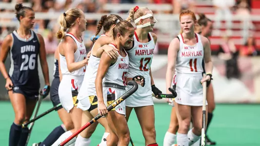 Midfielder Emma DeBerdine (16)Maryland Terrapins vs. UNH at Field Hockey Complex in College Park on Sunday, Sep. 11, 2022. Mackenzie Miles/Maryland Terrapins