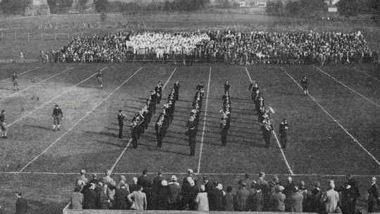 The Mighty Sound of Maryland performs at Homecoming in 1927