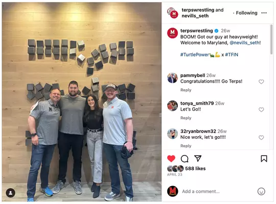 TerpsWrestling announcing Seth Nevills' signing on Instagram