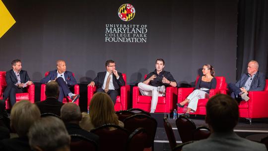 Emma Silberman at the Name, Image, and Likeness panel before the University Foundation Board of Trustees