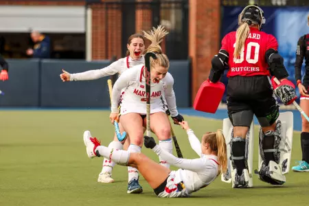 Midfielder Hannah Boss (9) Forward Margot Lawn (27) Defender Logan Anderson (24)
Maryland Field Hockey B1G Tournament vs. Rutgers at Ocker Field in Ann Arbor, MI on Friday, Nov. 3, 2023.
Chris Lyons/ Maryland Athletics