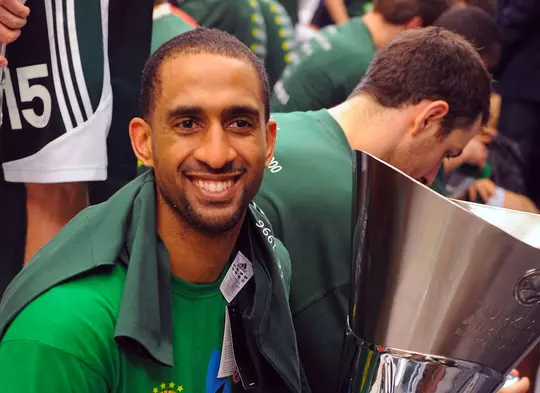 Drew Nicholas with the Euro League Championship trophy
