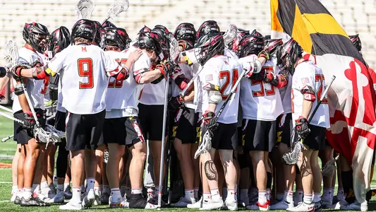 Men's Lacrosse team huddle vs. Notre Dame