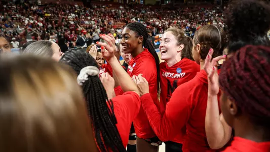 Guard Diamond Miller (1) and Guard Abby Meyers (10)
Maryland Women's Basketball vs. South Carolina in the NCAA Tournament Elite Eight at Bon Secours Wellness Arena in Greenville, SC on Monday, Mar. 27, 2023.
Mackenzie Miles/Maryland Terrapins