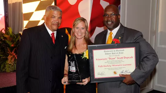Maureen "Bean" Scott Dupcak being inducted into the Maryland Athletics Hall of Fame in 2014