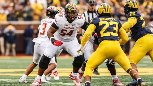 Offensive line Spencer Anderson (54)
Maryland Terrapins vs. #4 Michigan at Michigan Stadium in Ann Arbor on Saturday, Sep. 24, 2022.
Mackenzie Miles/Maryland Terrapins