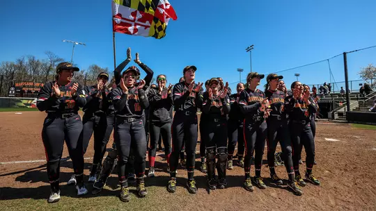 Maryland softball celebrating after a victory