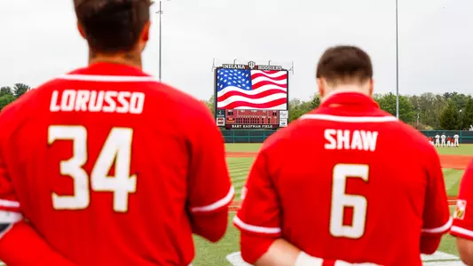 Infielder/Pitcher Nick Lorusso (34) Infielder Matt Shaw (6)
Maryland Baseball at Indiana at Bart Kaufman Field in Bloomington, IN on Friday, Apr. 28, 2023.
Chris Lyons/Maryland Terrapins