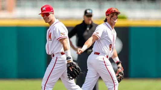 Infielder Kevin Keister (8) Infielder Matt Shaw (6)
Maryland Baseball vs. Purdue at Bob "Turtle" Smith Stadium in College Park, MD on Sunday, Apr. 23, 2023.
Chris Lyons/Maryland Terrapins
