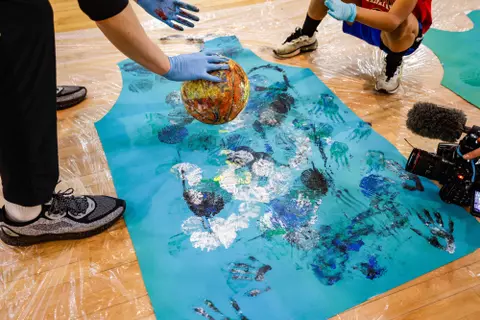 Maryland Men’s Basketball players create art with kids from Baltimore at Robert C. Marshall Recreation Center in Baltimore, MD on Saturday, May. 6, 2023.
Mackenzie Miles/Maryland Terrapins