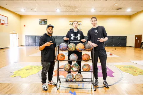 Guard/Forward Noah Batchelor (11) and Center Caelum Swanton-Rodger (35)
Maryland Men’s Basketball players create art with kids from Baltimore at Robert C. Marshall Recreation Center in Baltimore, MD on Saturday, May. 6, 2023.
Mackenzie Miles/Maryland Terrapins